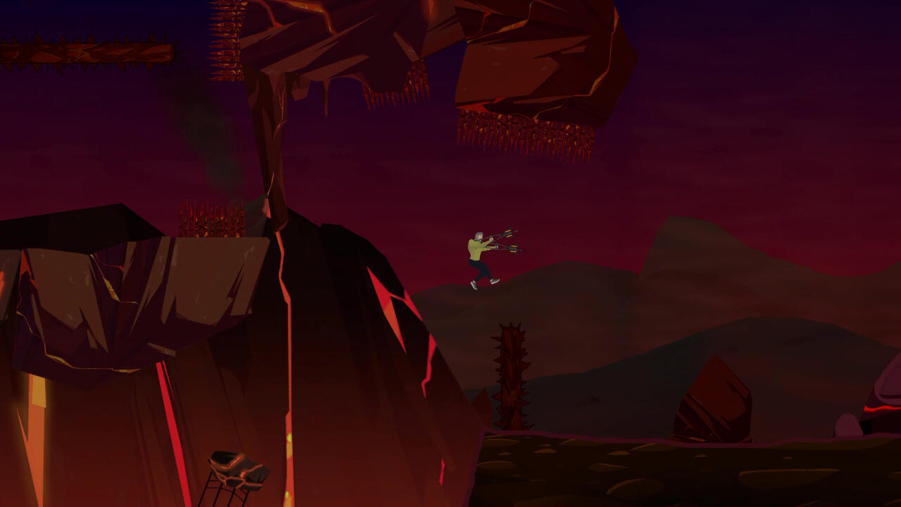 An image for the hero jumping through spikes in fire landscapse.