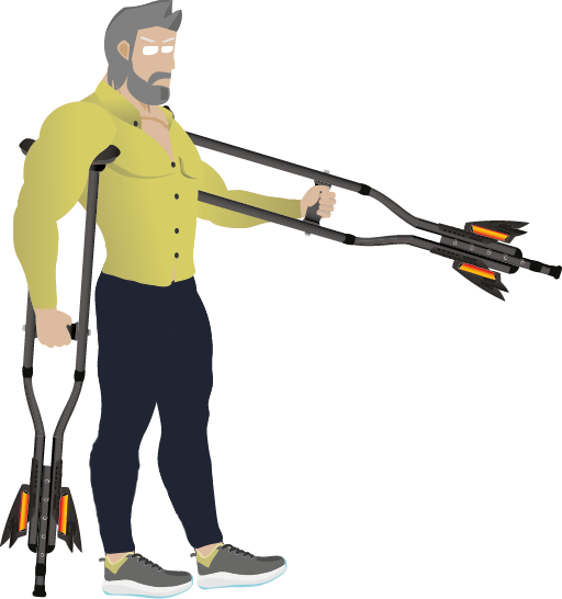 An image for the hero standing with his crutches.