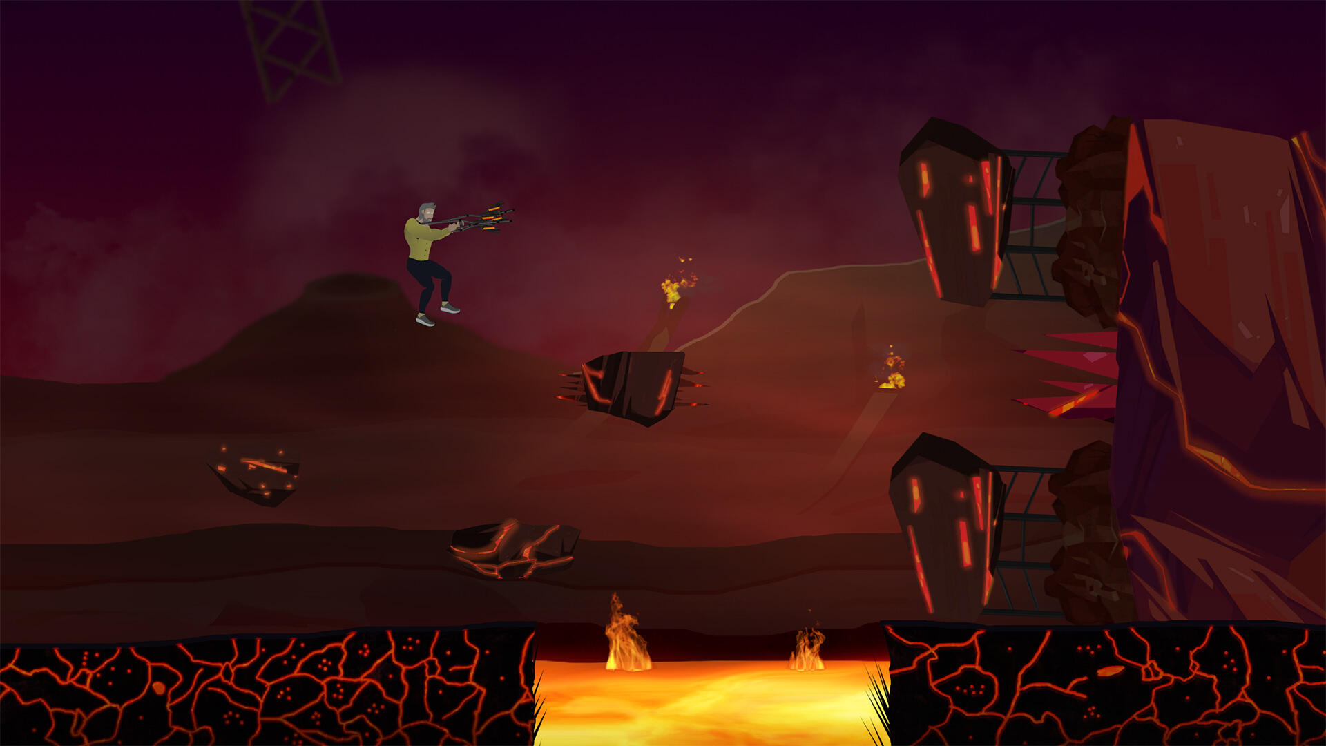 An image for the hero jumping on platforms in a fire environment.